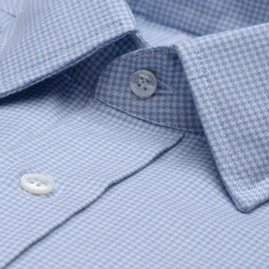 Classic Fit Puppytooth Cotton and Cashmere Shirt in Sky Blue