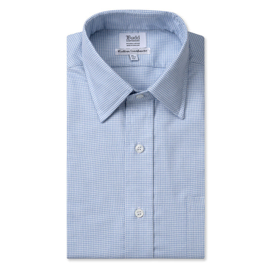 Classic Fit Puppytooth Cotton and Cashmere Shirt in Sky Blue